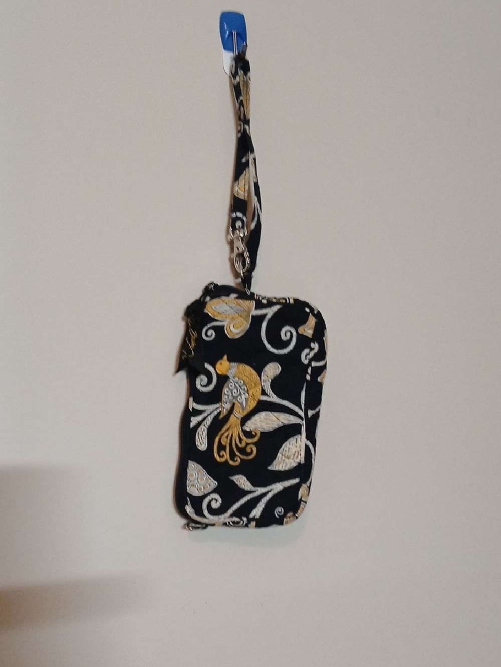 Vera Bradley Black Wristlet Phone Case with Gold and White Floral Print